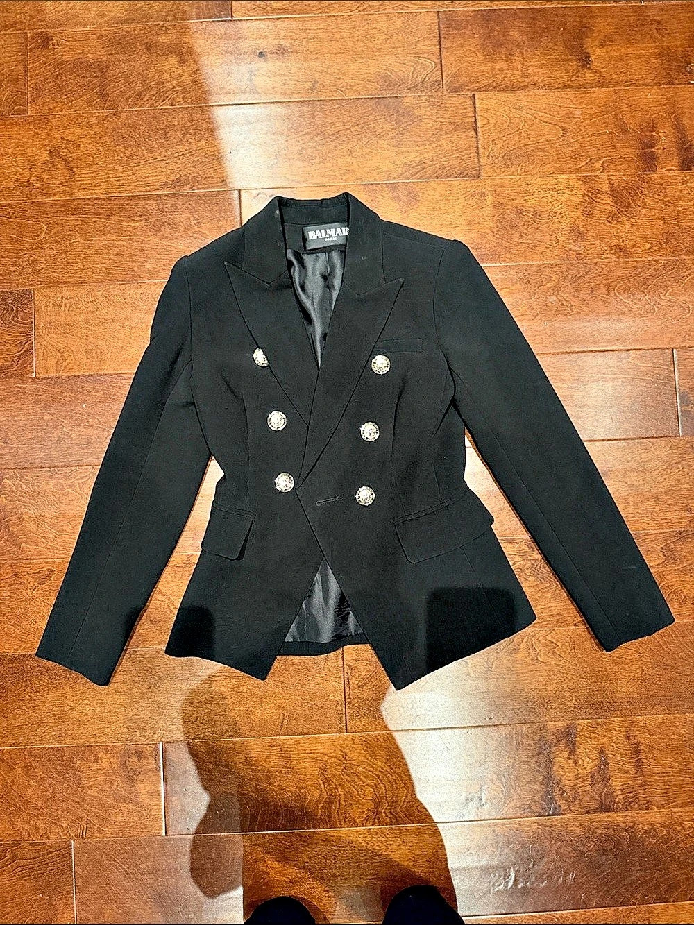 Balmain Double-Breasted Crest Button Blazer Black
